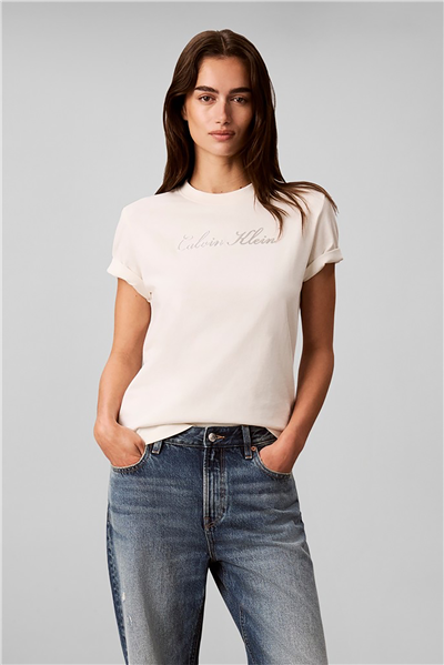 Calvin Klein Ss Classic Script Logo Tee Kadın Bisiklet Yaka T-Shirt Beyaz