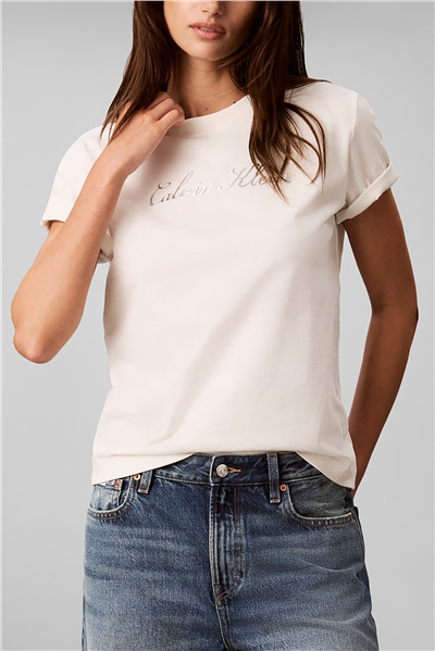 Calvin Klein Ss Classic Script Logo Tee Kadın Bisiklet Yaka T-Shirt Beyaz