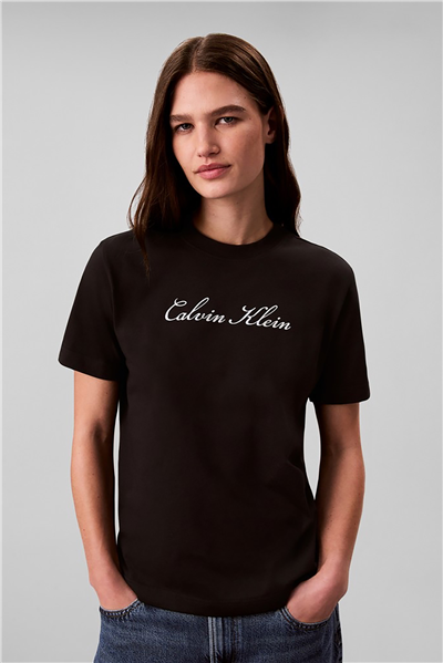 Calvin Klein Ss Classic Script Logo Tee Kadın Bisiklet Yaka T-Shirt Siyah