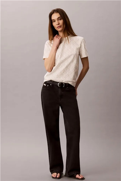 Calvin Klein Ss Classic Seasonal Aop Tee Kadın Bisiklet Yaka T-Shirt Beyaz