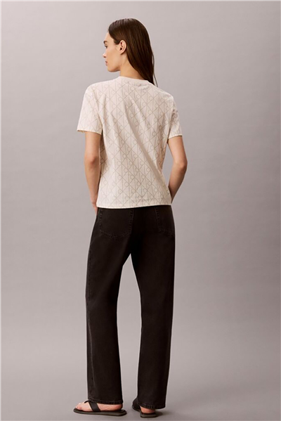 Calvin Klein Ss Classic Seasonal Aop Tee Kadın Bisiklet Yaka T-Shirt Beyaz