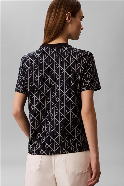 Calvin Klein Ss Classic Seasonal Aop Tee Kadın Bisiklet Yaka T-Shirt Lacivert