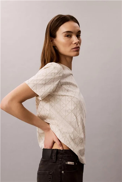Calvin Klein Ss Classic Seasonal Aop Tee Kadın Bisiklet Yaka T-Shirt Beyaz