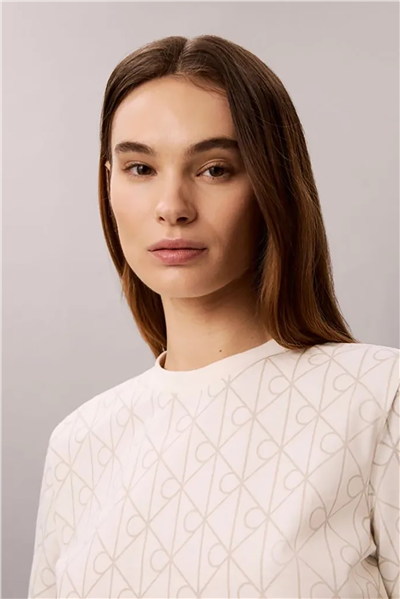 Calvin Klein Ss Classic Seasonal Aop Tee Kadın Bisiklet Yaka T-Shirt Beyaz