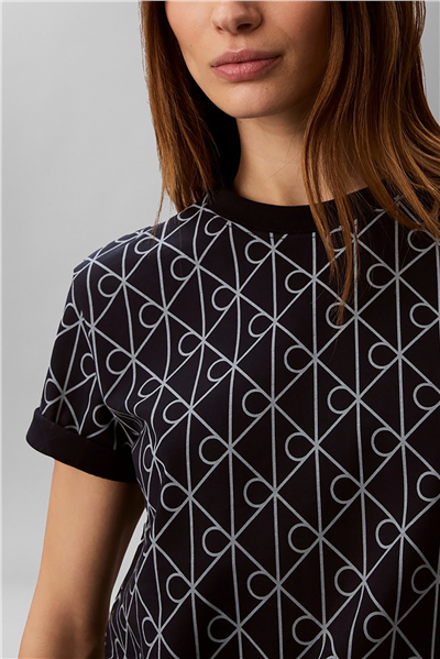 Calvin Klein Ss Classic Seasonal Aop Tee Kadın Bisiklet Yaka T-Shirt Lacivert