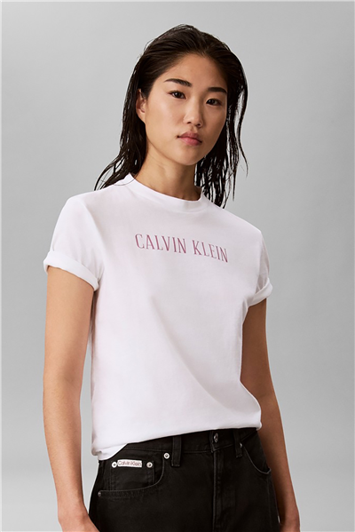 Calvin Klein Ss Classic Varsity Logo Tee Kadın Bisiklet Yaka T-Shirt Beyaz