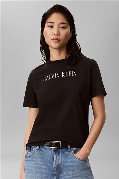 Calvin Klein Ss Classic Varsity Logo Tee Kadın Bisiklet Yaka T-Shirt Siyah