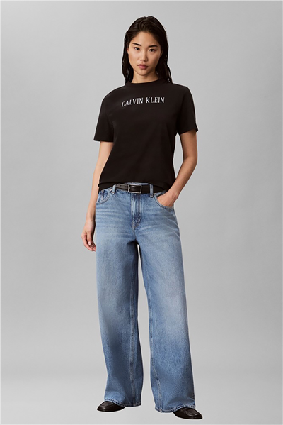 Calvin Klein Ss Classic Varsity Logo Tee Kadın Bisiklet Yaka T-Shirt Siyah
