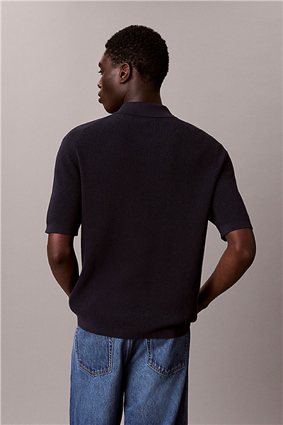 Calvin Klein Ss Cotton Waffle Polo Collarswtr Erkek Triko Lacivert