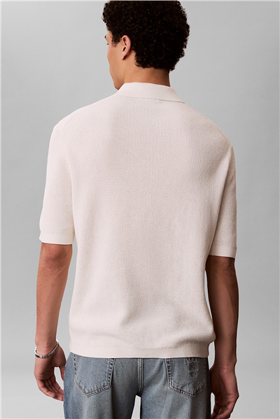Calvin Klein Ss Cotton Waffle Polo Collarswtr Erkek Triko Beyaz