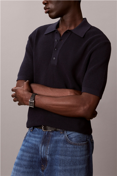 Calvin Klein Ss Cotton Waffle Polo Collarswtr Erkek Triko Lacivert