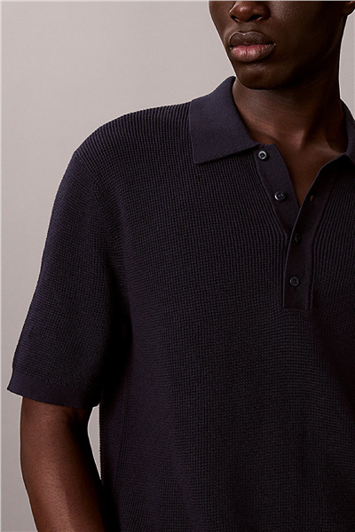 Calvin Klein Ss Cotton Waffle Polo Collarswtr Erkek Triko Lacivert