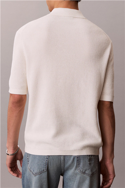 Calvin Klein Ss Cotton Waffle Polo Collarswtr Erkek Triko Beyaz
