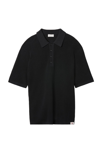 Calvin Klein Ss Cotton Waffle Polo Collarswtr Erkek Triko Siyah