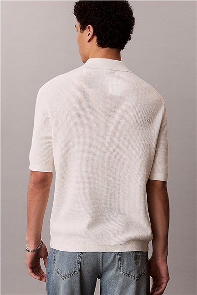 Calvin Klein Ss Cotton Waffle Polo Collarswtr Erkek Triko Beyaz