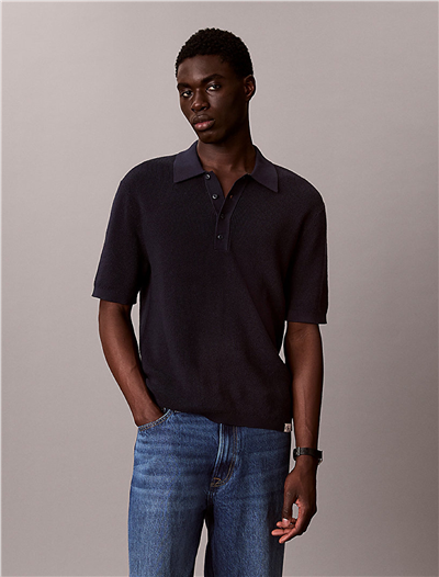 Calvin Klein Ss Cotton Waffle Polo Collarswtr Erkek Triko Lacivert