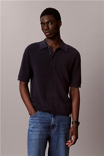 Calvin Klein Ss Cotton Waffle Polo Collarswtr Erkek Triko Lacivert