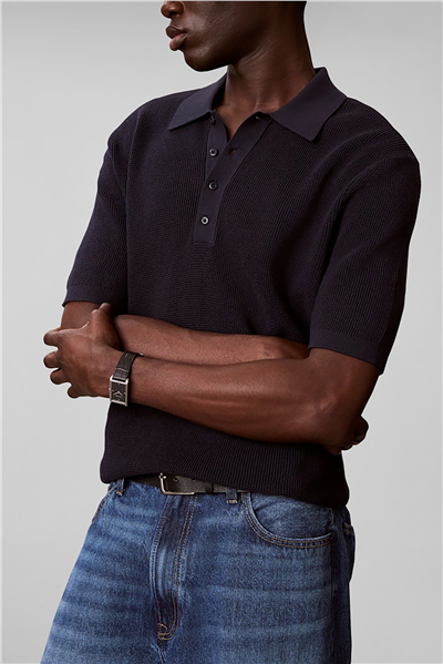 Calvin Klein Ss Cotton Waffle Polo Collarswtr Erkek Triko Lacivert