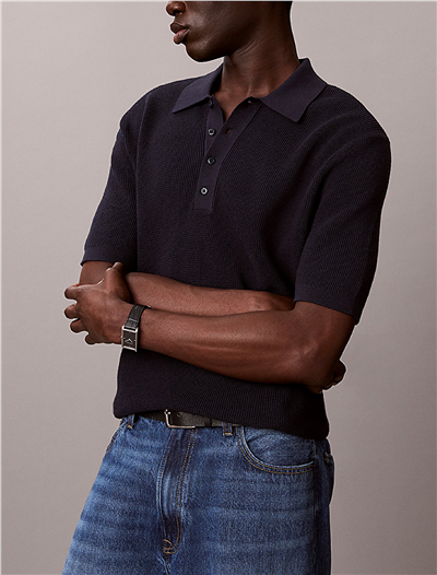 Calvin Klein Ss Cotton Waffle Polo Collarswtr Erkek Triko Lacivert