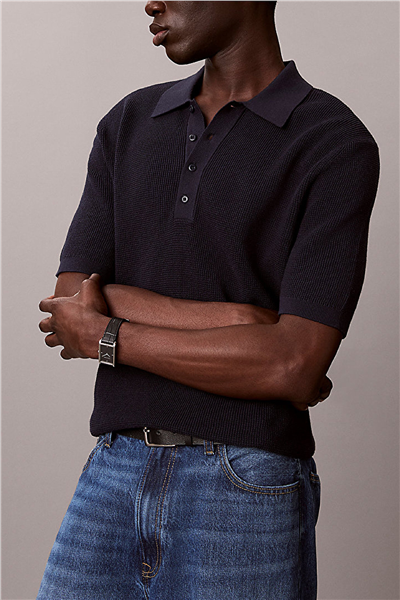 Calvin Klein Ss Cotton Waffle Polo Collarswtr Erkek Triko Lacivert