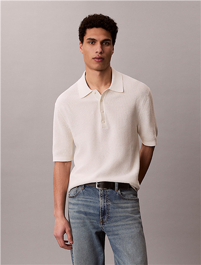 Calvin Klein Ss Cotton Waffle Polo Collarswtr Erkek Triko Beyaz