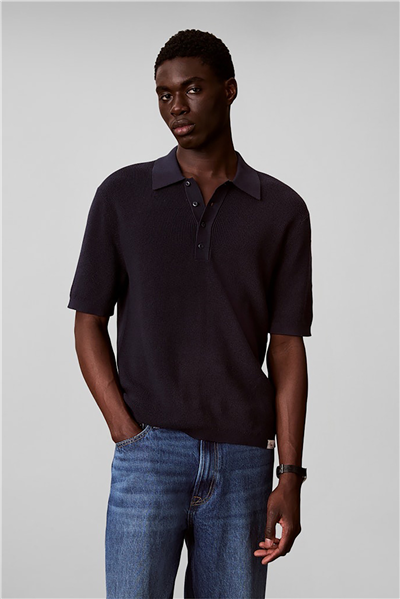 Calvin Klein Ss Cotton Waffle Polo Collarswtr Erkek Triko Lacivert