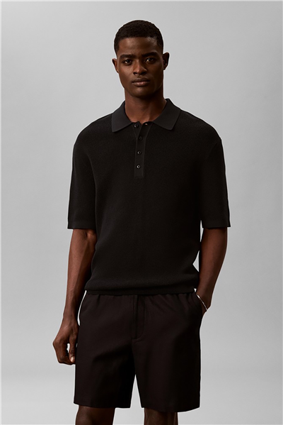 Calvin Klein Ss Cotton Waffle Polo Collarswtr Erkek Triko Siyah