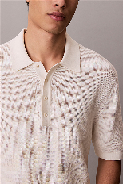 Calvin Klein Ss Cotton Waffle Polo Collarswtr Erkek Triko Beyaz