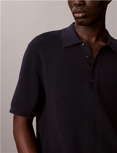 Calvin Klein Ss Cotton Waffle Polo Collarswtr Erkek Triko Lacivert