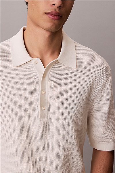 Calvin Klein Ss Cotton Waffle Polo Collarswtr Erkek Triko Beyaz