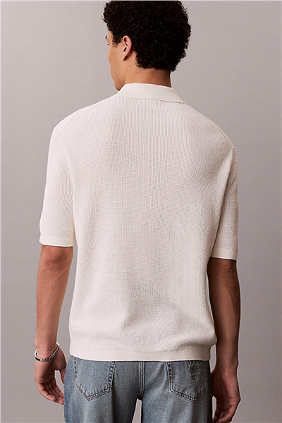 Calvin Klein Ss Cotton Waffle Polo Collarswtr Erkek Triko Beyaz