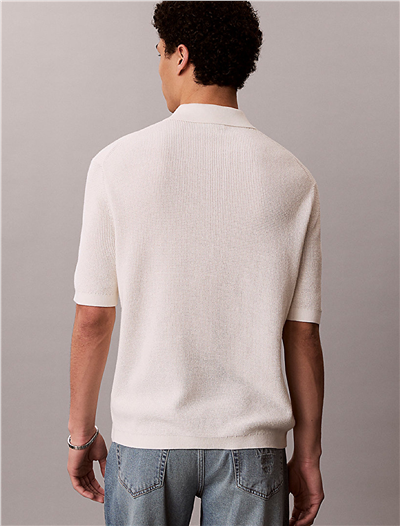 Calvin Klein Ss Cotton Waffle Polo Collarswtr Erkek Triko Beyaz