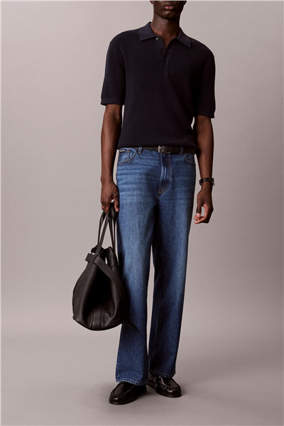 Calvin Klein Ss Cotton Waffle Polo Collarswtr Erkek Triko Lacivert