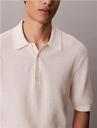 Calvin Klein Ss Cotton Waffle Polo Collarswtr Erkek Triko Beyaz