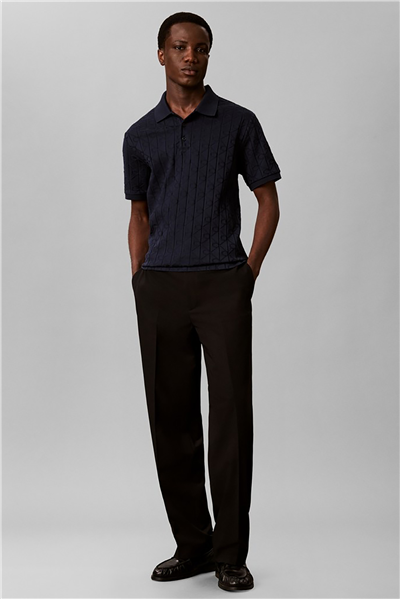 Calvin Klein Ss Dbl Merc Emblem Aop Polo Erkek Polo Yaka Triko Lacivert