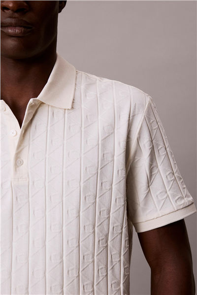 Calvin Klein Ss Dbl Merc Emblem Aop Polo Erkek Polo Yaka Triko Beyaz