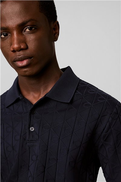 Calvin Klein Ss Dbl Merc Emblem Aop Polo Erkek Polo Yaka Triko Lacivert