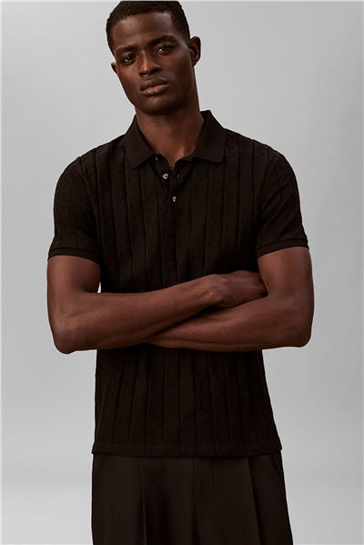 Calvin Klein Ss Dbl Merc Emblem Aop Polo Erkek Polo Yaka Triko Siyah