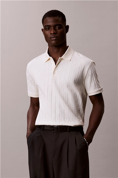 Calvin Klein Ss Dbl Merc Emblem Aop Polo Erkek Polo Yaka Triko Beyaz