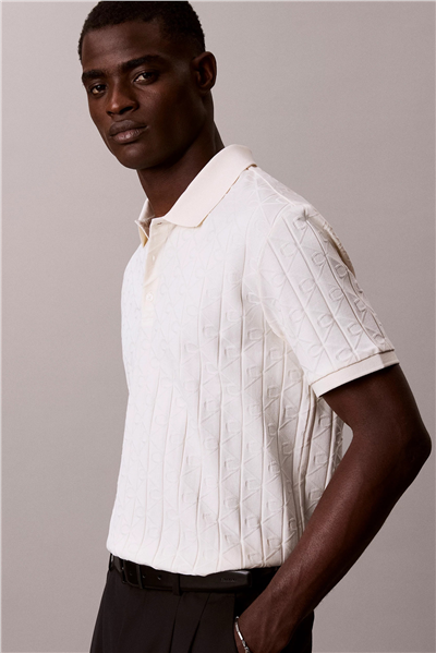 Calvin Klein Ss Dbl Merc Emblem Aop Polo Erkek Polo Yaka Triko Beyaz