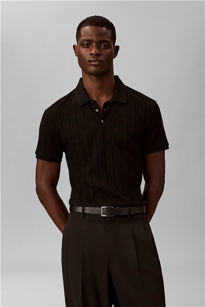 Calvin Klein Ss Dbl Merc Emblem Aop Polo Erkek Polo Yaka Triko Siyah