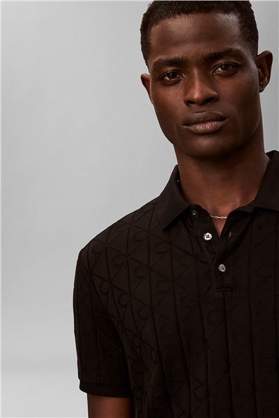 Calvin Klein Ss Dbl Merc Emblem Aop Polo Erkek Polo Yaka Triko Siyah