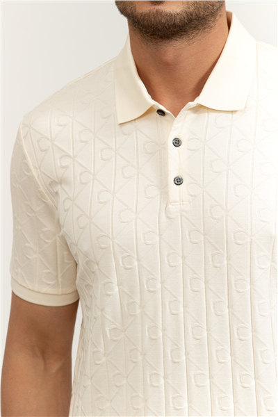 Calvin Klein SS DBL Mercerized Emblem Jacquar Erkek Polo Yaka Triko