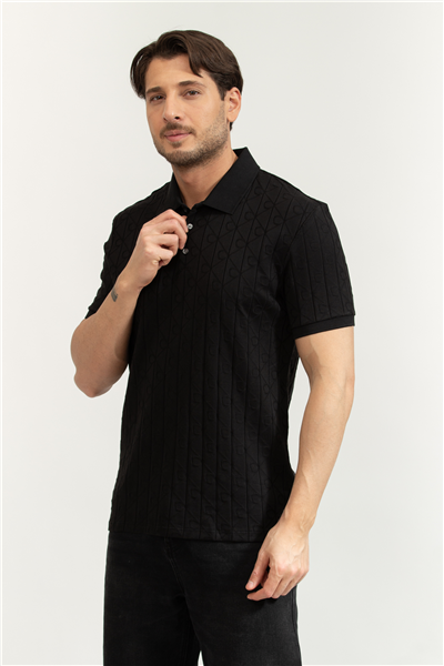 Calvin Klein SS DBL Mercerized Emblem Jacquar Erkek Polo Yaka Triko