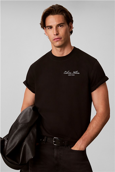 Calvin Klein Ss Easy 20S Script Calvin Klein Erkek Bisiklet Yaka T-Shirt Siyah