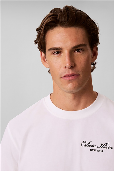 Calvin Klein Ss Easy 20S Script Calvin Klein Erkek Bisiklet Yaka T-Shirt Beyaz