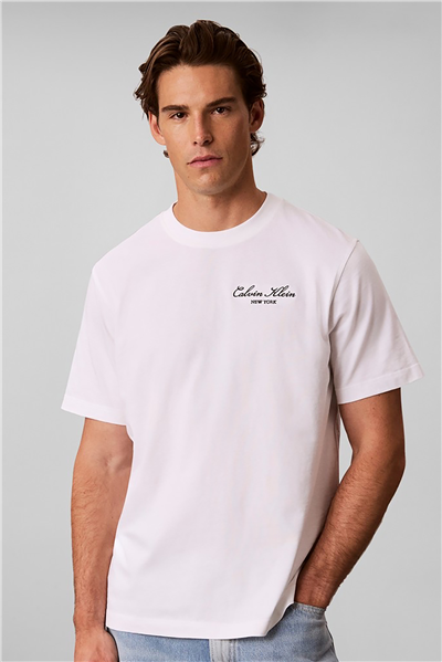 Calvin Klein Ss Easy 20S Script Calvin Klein Erkek Bisiklet Yaka T-Shirt Beyaz