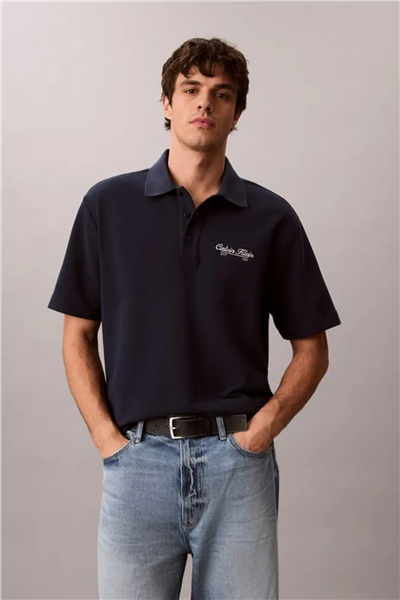 Calvin Klein Ss Easy Applique Pique Polo Erkek Polo Yaka T-Shirt Lacivert