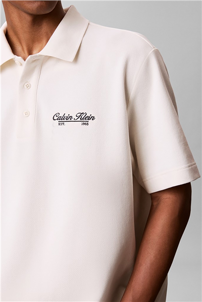 Calvin Klein Ss Easy Applique Pique Polo Erkek Polo Yaka T-Shirt Beyaz
