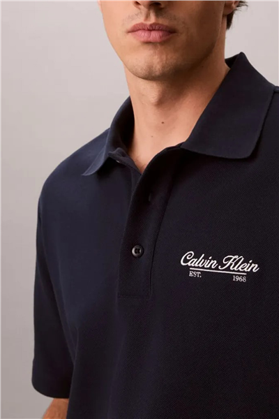 Calvin Klein Ss Easy Applique Pique Polo Erkek Polo Yaka T-Shirt Lacivert
